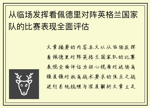 从临场发挥看佩德里对阵英格兰国家队的比赛表现全面评估
